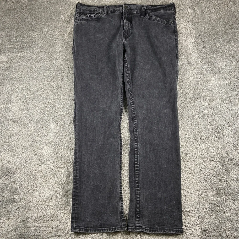 True Religion‎ Ricky Relaxed Straight Jeans Mens 40x32 Black Denim Flap Pocket